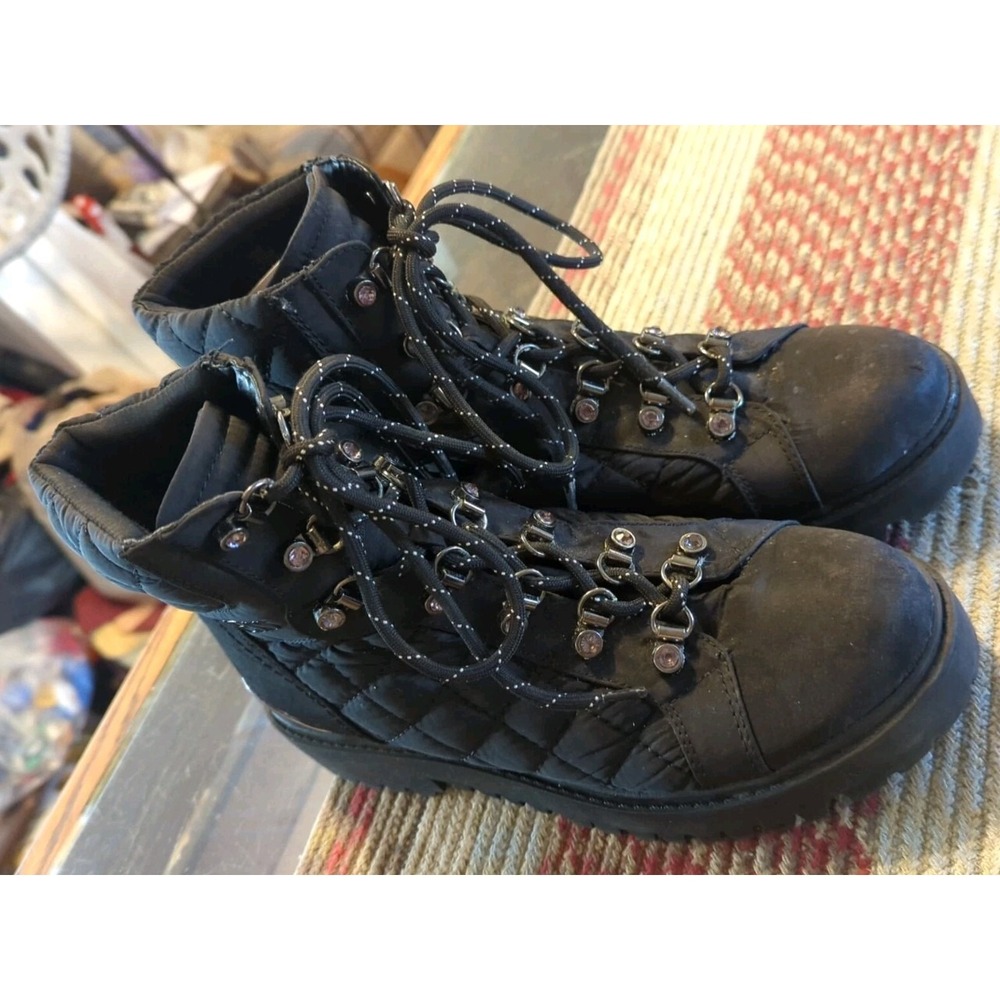 Guess Boots Womens 8.5 M Ortela Lace Up‎ Booties Black Quilted Ankle Top Casual